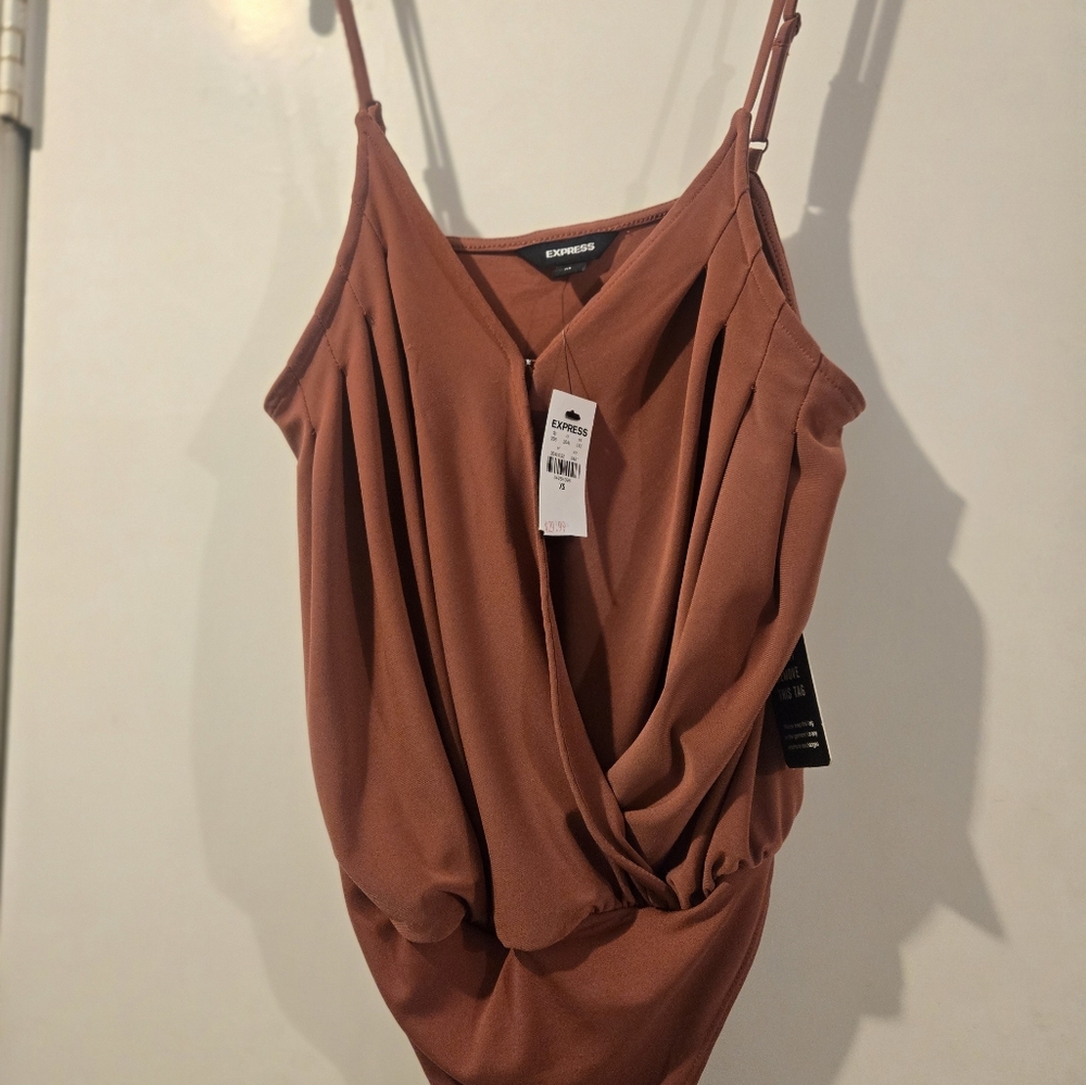 Express Brown Wrap Sleeveless Bodysuit